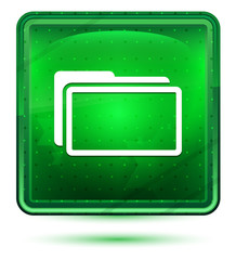Wall Mural - Folder icon neon light green square button