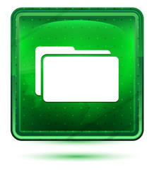 Wall Mural - Folder icon neon light green square button