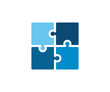 Trendy flat corporate blue puzzle icon. Vector illustration of four puzzle matching pieces for concepts of games, toys, business and start up strategies and solutions