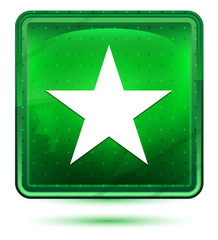 Wall Mural - Star icon neon light green square button