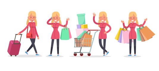 Wall Mural - teen girl shopping character vector design