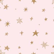 Cute Gold Stars. Seamless Vector Pattern. Seamless Pattern Can Be Used For Wallpaper, Pattern Fills, Web Page Background, Surface Textures.