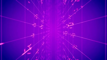 Poster - Enigmatic 3d rendering of time portal from two moving surfaces with square meshes and rotating circles in the violet backdrop in seamless loop. It creates the mobile mood