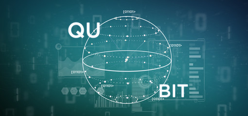 Poster - Quantum computing concept with qubit icon 3d rendering