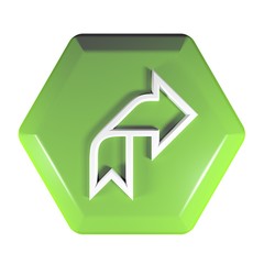 Poster - Green Hexagon push button arrow up and right - 3D rendering illustration