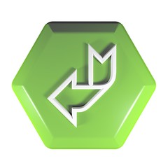 Poster - Green Hexagon push button arrow down and left - 3D rendering illustration