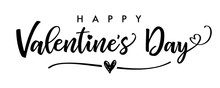 Happy Valentines Day Elegant Black Lettering Banner. Valentine Luxury Greeting Card Template With Gray Calligraphy Text Valentine`s Day On White Background. Vector Illustration