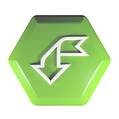 Poster - Green Hexagon push button arrow left and down - 3D rendering illustration