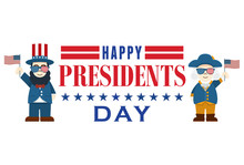 Flat Design, Cute Cartoon Abraham Lincoln And George Washington, President's Day 