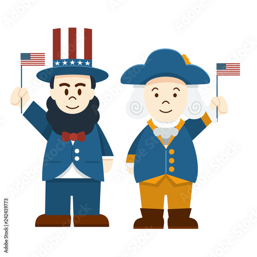 Flat Design Cute Cartoon Abraham Lincoln And George Washington President S Day Stock Vector Adobe Stock