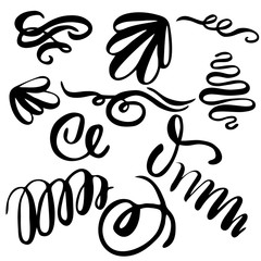 Wall Mural - Set of hand draw elements, lines and ornaments of calligraphy brush.