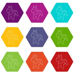 Wall Mural - Toy horse icons 9 set coloful isolated on white for web