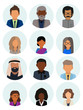 © EGerman - Male and female faces avatars. Business people avatar icons. Men and women of different nationalities. Multicultural society concept, man and woman characters. Flat icons set. Vector illustration