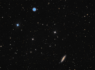 Wall Mural - planetary nebula m97 (owl nebula) and galaxy m108 in constellation ursa major