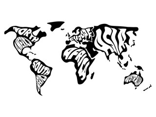 Canvas Print - World map divided into six continents. Name of each continent wrapped in. Simplified vector illustration.