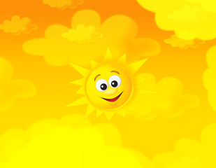  cartoon summer sky and happy sun background with space for text - illustration for children
