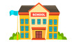 School Building Vector. Modern City University. Fasade Exterior. Brick. Isolated Flat Cartoon Illustration