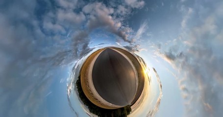 Wall Mural - little planet transformation with curvature of space. full flyby panorama landscape on asphalt road 