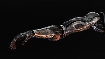 Futuristic cyborg prosthetic arms with strong muscular structure