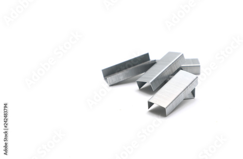 Fotografie, Obraz Metal staples for stapler on white background