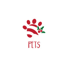 Template Icon Of Paw Print With Mistletoe.Vector Illustration