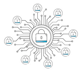 Fototapete - Thin line web security interface