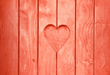 One Heart Shape Carved In Vintage Wood Close Up