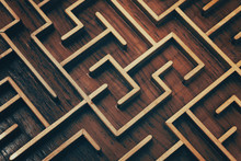 Wooden Brown Labyrinth Maze Puzzle Close Up