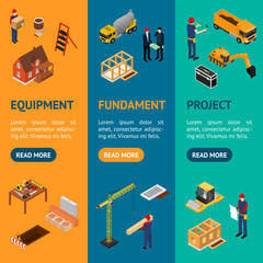 Poster - Construction Building Concept Banner Vecrtical Set 3d Isometric View. Vector