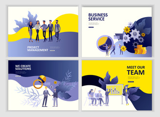 Wall Mural - Set Landing page template people business service app, team work, research and project management, cooming soon start up and solution. Vector illustration concept website mobile development