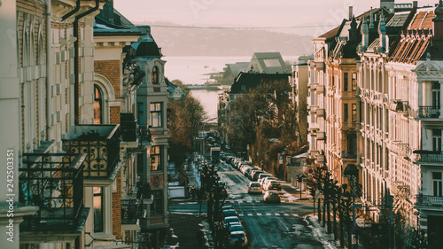 Sunset in Beautiful architecture Oslo city Norway Wallpaper Mural