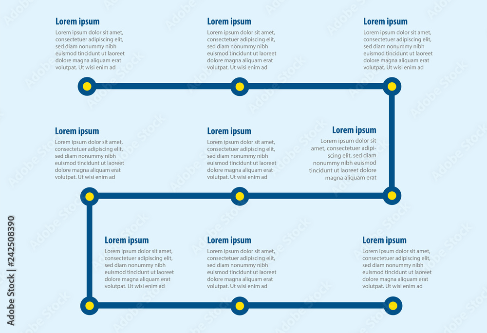 vector of 9 steps linear infographic templated Stock Vector | Adobe Stock