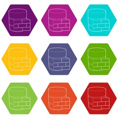 Poster - Not available database icons 9 set coloful isolated on white for web