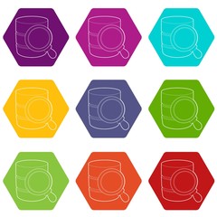 Poster - Searching database icons 9 set coloful isolated on white for web