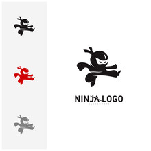 Ninja Warrior Logo Design Vector Template. Silhouette Of Japanese Fighter. - Vector