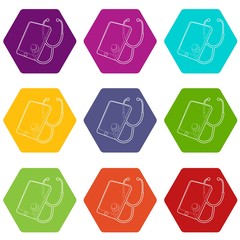 Poster - Gadget in diagnostic process icons 9 set coloful isolated on white for web