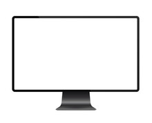 Realistic Black Modern Thin Frame Display Computer Monitor Vector Illustration.