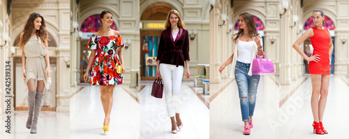Fotografía Collage of five different young women in bright fashionable clothes