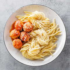 Spaghetti with tomato sauce and meatballs