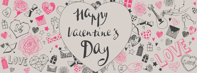 Wall Mural - Valentines day doodles background