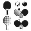 Ping pong, table tennis vector monochrome objects