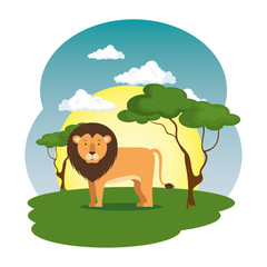 Sticker - cute lion in the field scene