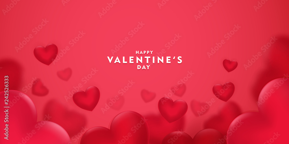 Happy saint valentine's day, 3d red hearts blur efect design, Celebration card, vector illustration - obrazy, fototapety, plakaty 