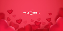 Happy Saint Valentine's Day, 3d Red Hearts Blur Efect Design, Celebration Card, Vector Illustration