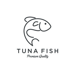Poster - fish logo seafood badge design. tuna fish logo emblem label seafood vector icon. Creative symbol of fishing club or online shop.