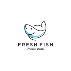 Poster - fish logo seafood badge design. tuna fish logo emblem label seafood vector icon. Creative symbol of fishing club or online shop.