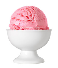 Wall Mural - Strawberry ice cream scoop in bowl isolated on white bacground