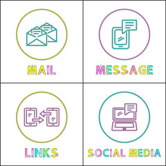 Poster - Online Communication Bright Round Linear Icons Set