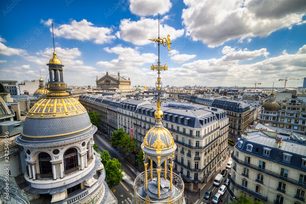 Aerial view of Paris During Sunny Day - obrazy, fototapety, plakaty 
