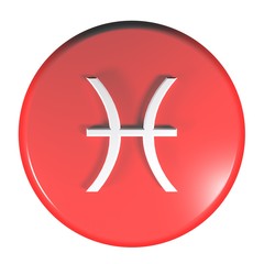Poster - ZODIAC PISCES ICON red circle push button  - 3D rendering illustration